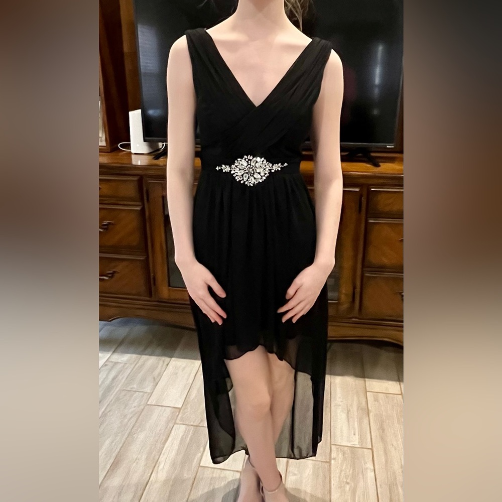 Black high low prom dress sz 3/4 with stones $45